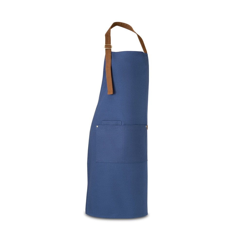VESPER. Schürze aus 100% Canvas-Baumwolle (300 g/m²) mit Metalldetails - blau