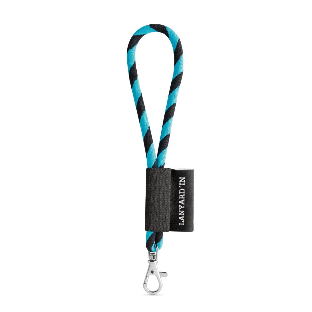 75090. SET Lanyard TUBE Short (Ø 7 mm) mit 9 mm Schnapperkarabiner - 353 - Schwarz, Hellblau