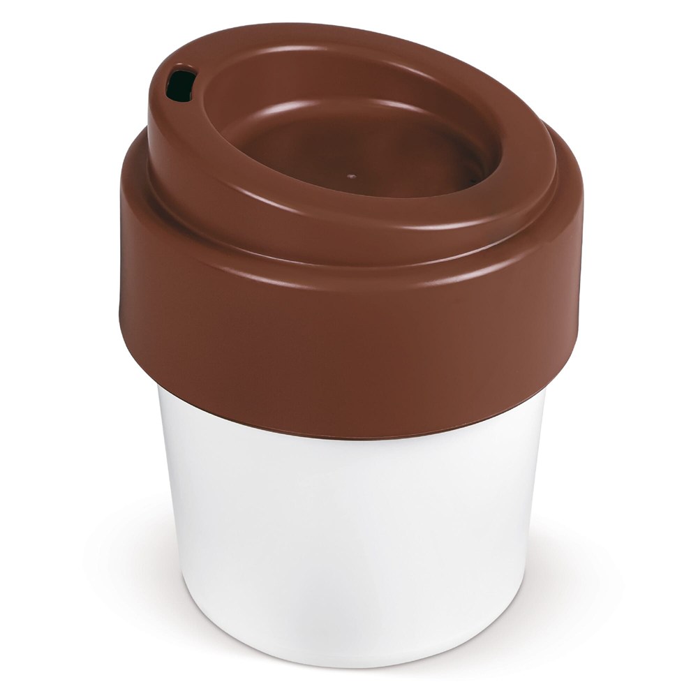 Heiß-aber-cool Kaffeebecher mit Deckel 240ml - Weiss / Braun