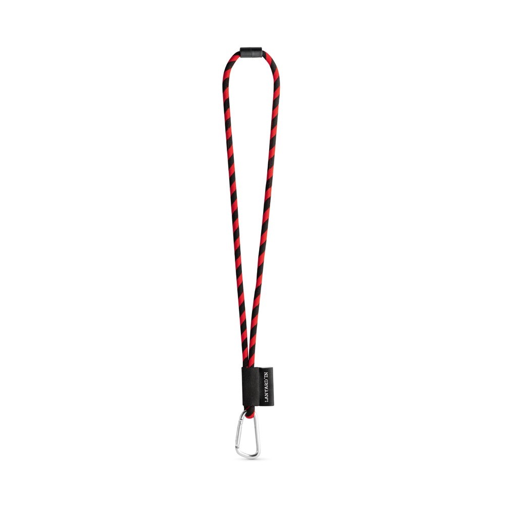75089. SET Lanyard TUBE Long (Ø 7 mm) mit 55 mm D-förmigem Karabiner und Ø 7 mm Sicherheitsverschluss - schwarz, rot