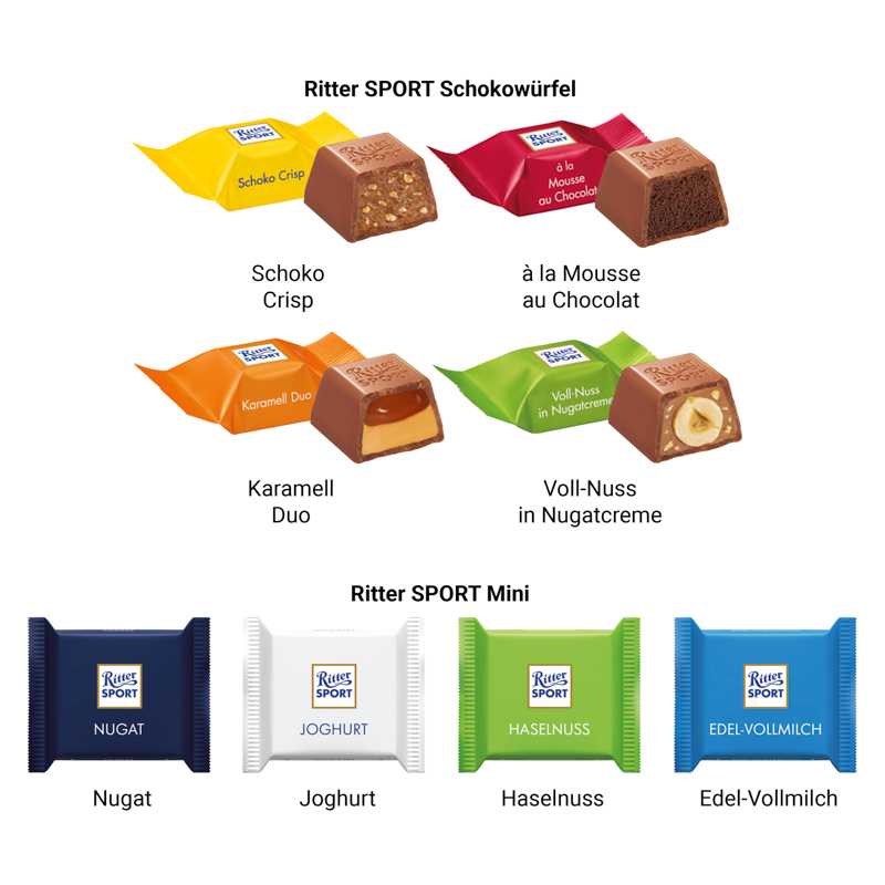 Adventskalender quadratisch, Blister kompostierbar, Ritter SPORT Schokowürfel