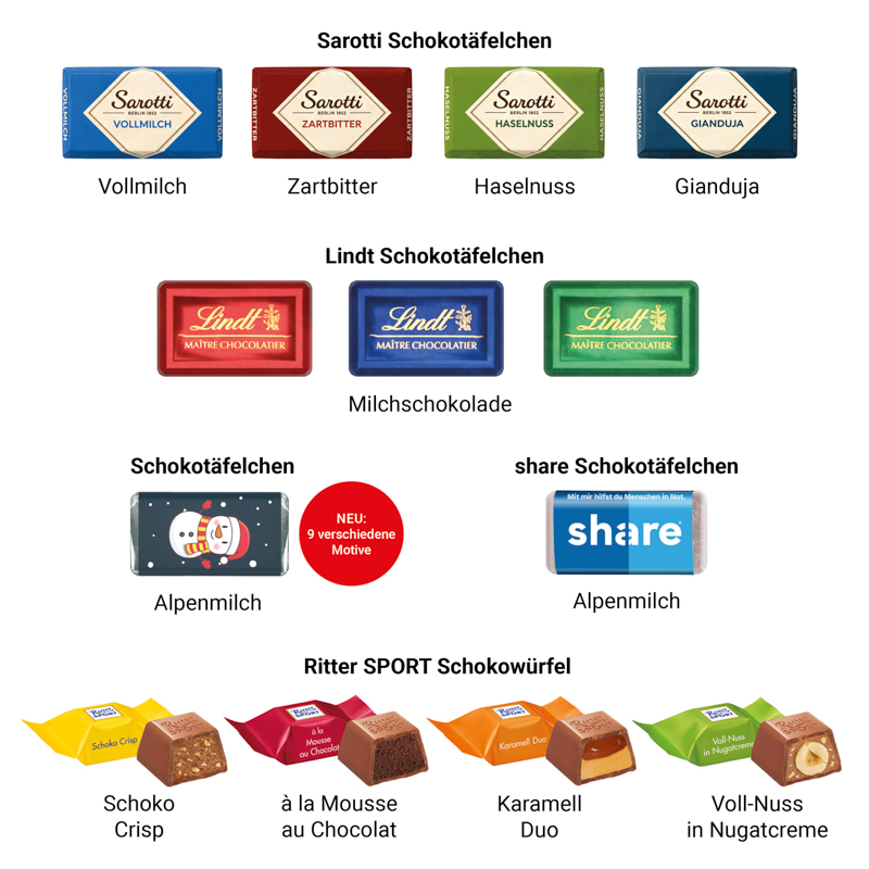 Adventskalender Schiff, Alpenmilch-Schokotäfelchen