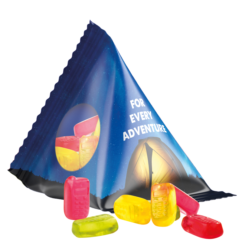 Fruchtgummi Tetraeder, Folie transparent, Trolli Fruchtgummi Handy